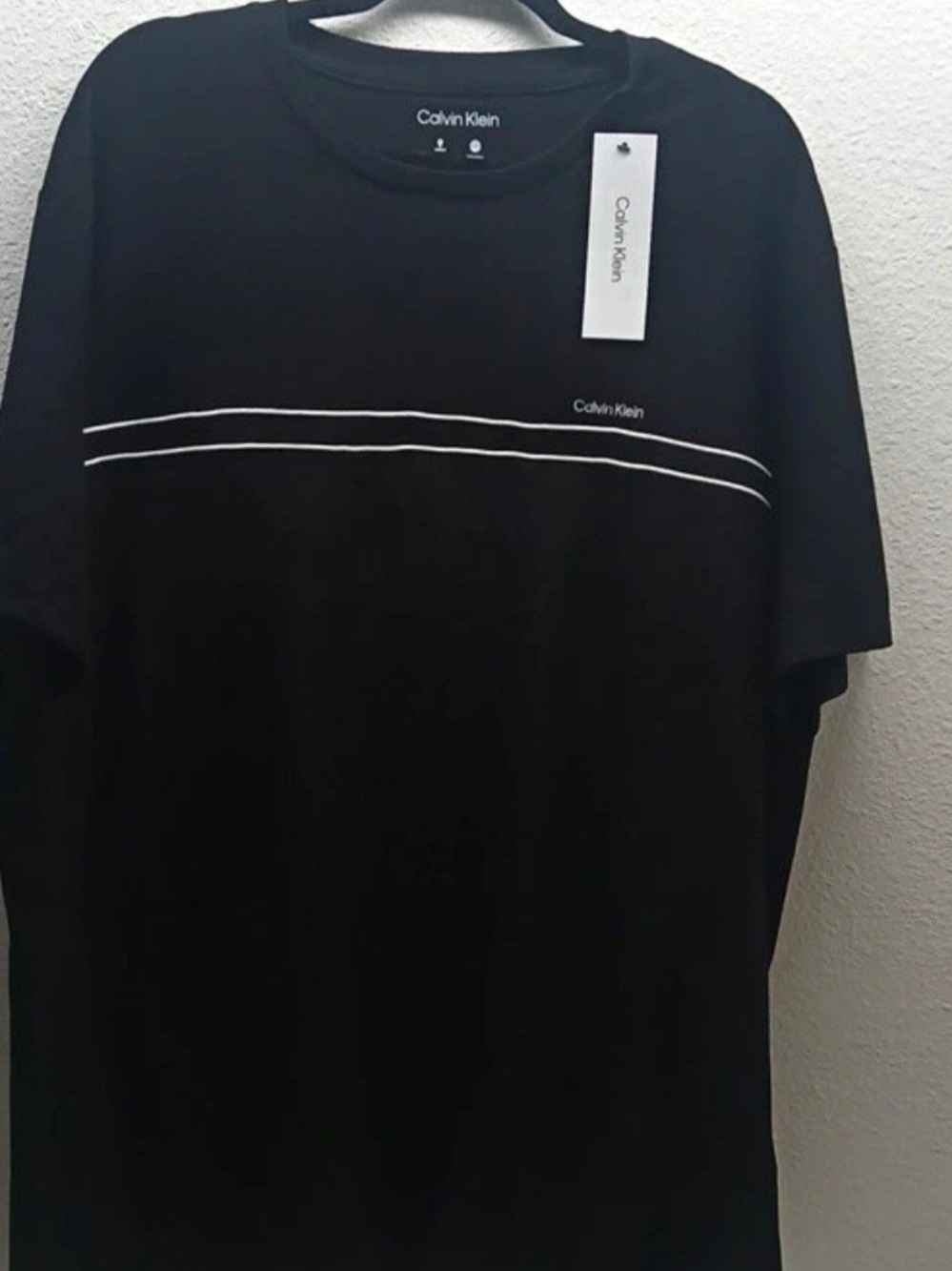 Calvin Klein Black Short-Sleeve Tee with White Double Stripe